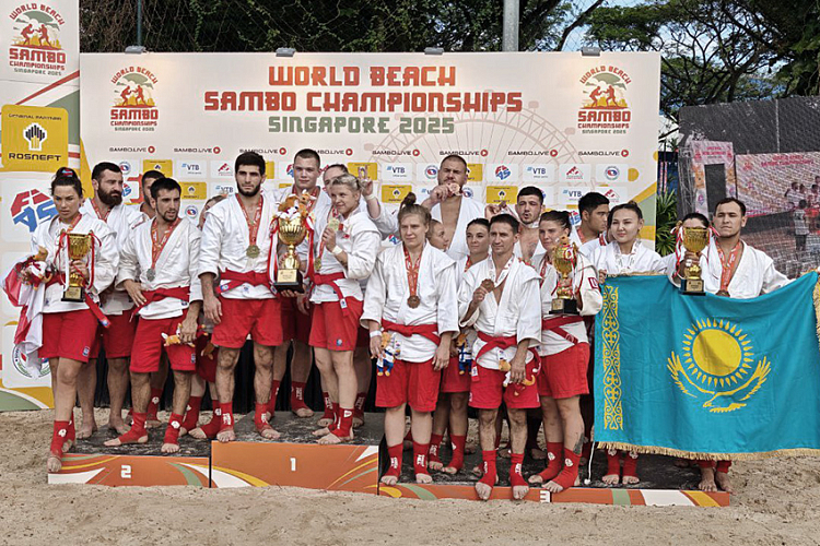 Winners of the Day 2 of the World Beach SAMBO Championships 2025 in Singapore